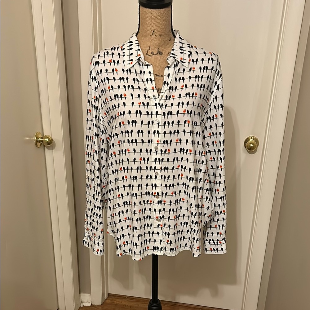 Jane and Delancey White Blouse with Black and Orange Pattern